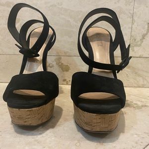 SCHUTZ Black Suede Top Platform Slingback Shoes size US 8.5